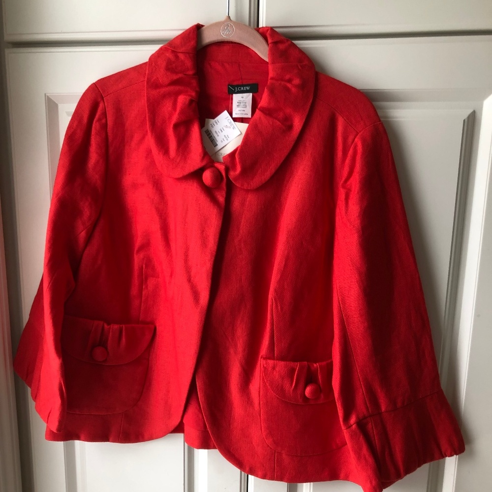 J Crew Crop Red Linen Jacket - NWT